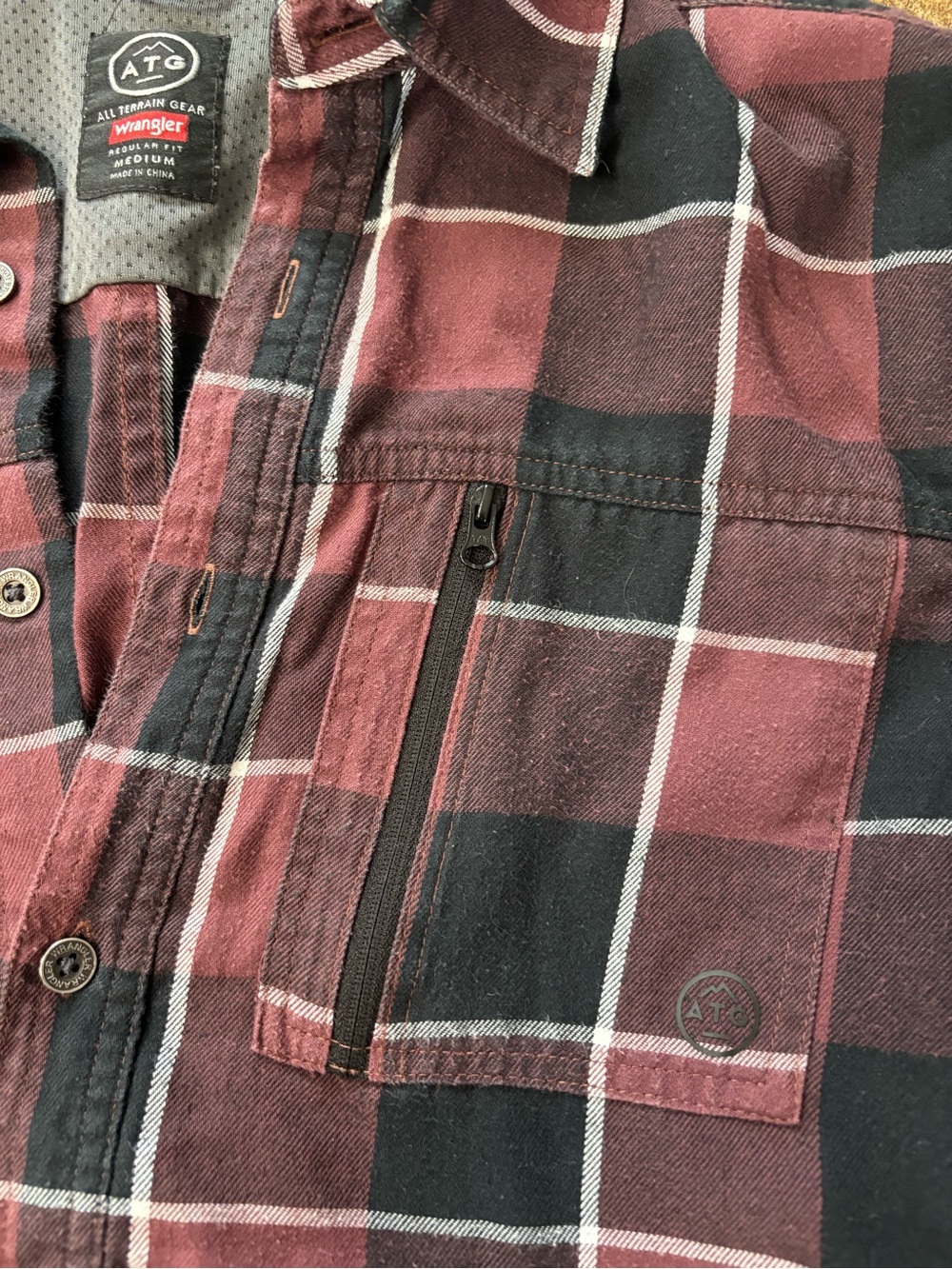 Wrangler Maroon and Black Plaid Button-Down Shirt with Elbow Patches - Picture 5 of 7